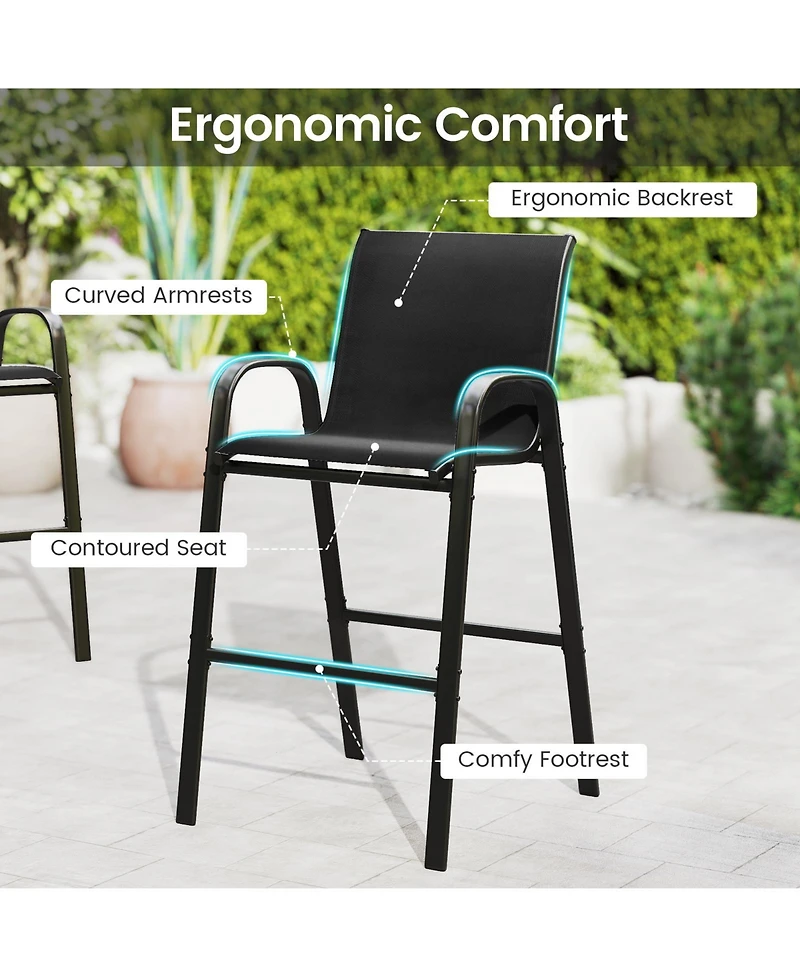 Gymax Set Of 3 Outdoor Bar Height Table and Armchairs with Footrest 2-Tier Shelf