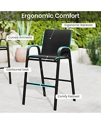 Gymax Set Of 3 Outdoor Bar Height Table and Armchairs with Footrest 2-Tier Shelf