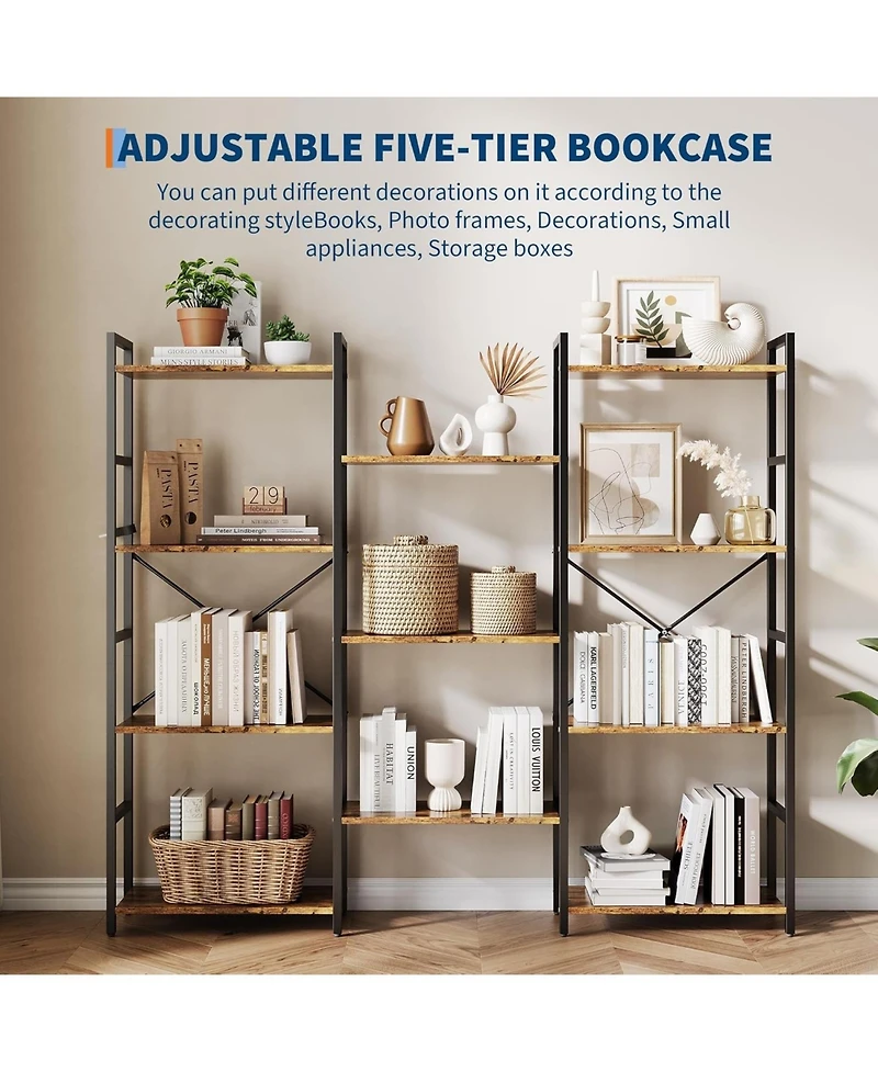 gaomon Triple Column 4-Tier Bookshelf, Bookcase with 11 Open Storage Display Shelves