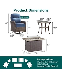Pocassy Patio Furniture Set with 6-inch Thick Cushion, Outdoor Fire Pit Table, Swivel Chairs,Side Table,7pcs Wicker Conversation