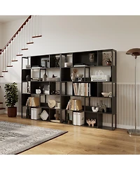 homfan Geometric Bookshelf, 74 Inch Metal 5 Tier Narrow Bookcase with Anti Tip Design for Living Room Home Office