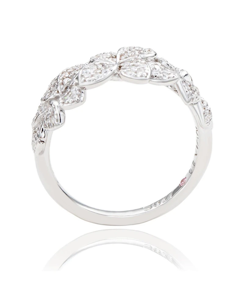 Suzy Levian New York Sterling Silver Cubic Zirconia Multi Flower Band Ring
