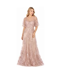 Lara Women's Long Bell Sleeve V-Neck Beaded Gown
