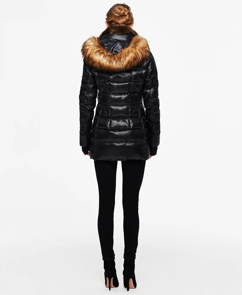 S13 Women's Chelsea Faux-Fur-Trim Collar Hooded Puffer Coat