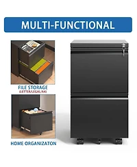 Boyel Living 2 Drawer Metal Mobile File Cabinet, Rolling File Cabinet with Lock for Hanging Legal/Letter/A4 Size, Fully Assembled Except Wheels