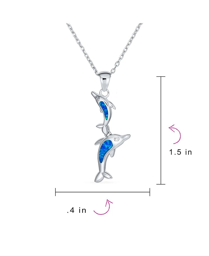 Bling Jewelry Family Nautical Dolphins Pendant Necklace Created Opal .925 Sterling Silver