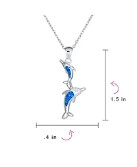Bling Jewelry Family Nautical Dolphins Pendant Necklace Created Opal .925 Sterling Silver