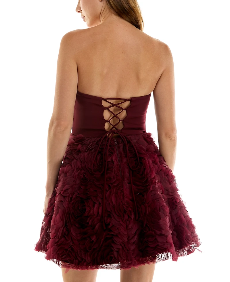 Seni & Cade Juniors' Strapless Lace-Up Back Mini Dress