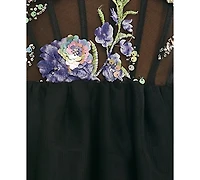 Seni & Cade Juniors' Embroidered Sweetheart Neck Mini Dress