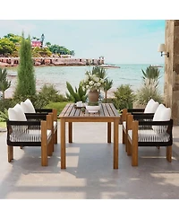 Asagikoiai 5-Piece Acacia Wood Outdoor Dining Set with Rope Woven Chairs