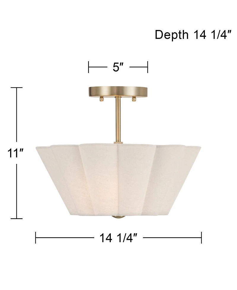 360 Lighting Izeda Wide Satin Brass Fabric 2-Light Ceiling Light