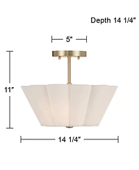 360 Lighting Izeda Wide Satin Brass Fabric 2-Light Ceiling Light