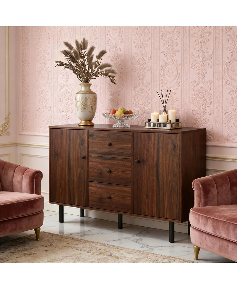 Clihome Accent Cabinet Console Storage Cabinet with 2 Cabinets 3 Drawers