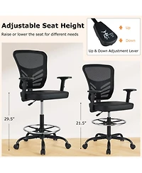 Gouun Mesh Drafting Chair Adjustable Armrests Foot-Ring Lumbar Support