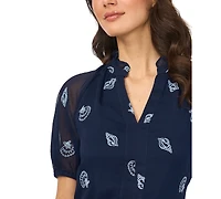 CeCe Women's Embroidered Split V-Neck Blouse