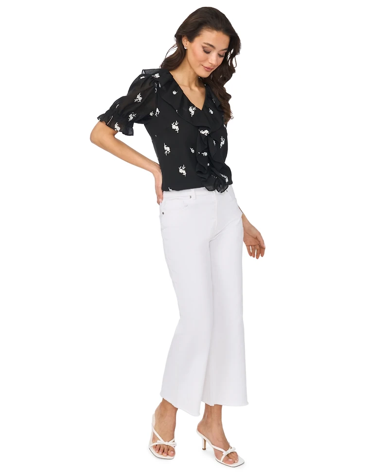CeCe Women's Embroidered Ruffled Short-Sleeve Top