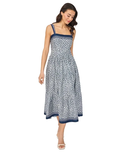 CeCe Women's Sleeveless Square Neck Tiered Midi Dress