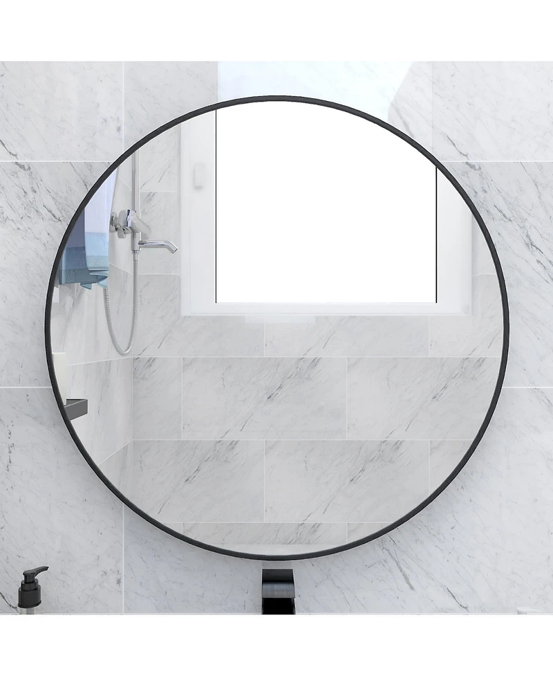 Laoties 24" Wall Mounted Round Mirror with Brushed Aluminum Frame for Bathroom, Entryway, Living Room