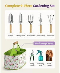 Xdovet Garden Tool Set Stainless Steel Wood Handle Metal Basket Gift Women Mother