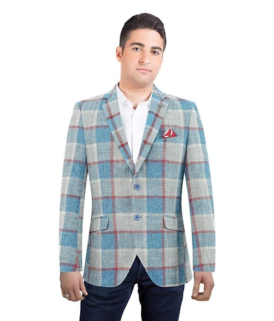 Elie Balleh Men's Slim Fit Plaid Sports Blazer
