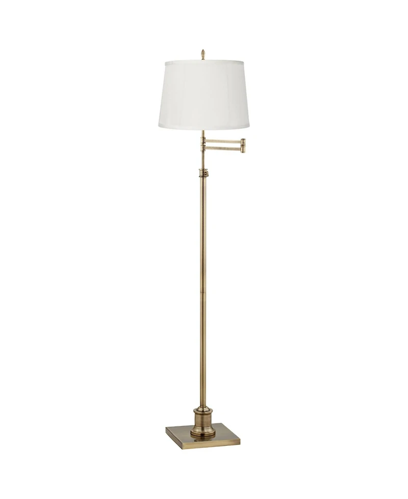 360 Lighting Swing Arm Floor Lamp Adjustable Height 70" Tall Antique Brass Fabric Drum Shade for Living Room Reading Bedroom Office