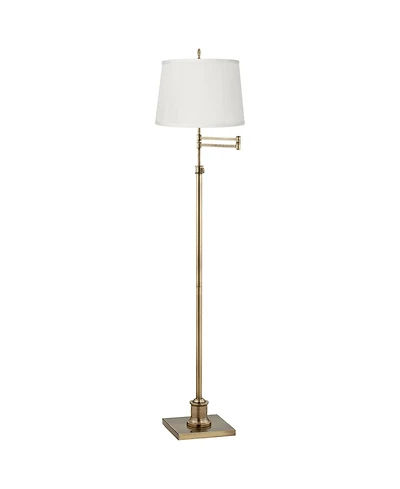 360 Lighting Swing Arm Floor Lamp Adjustable Height 70" Tall Antique Brass Fabric Drum Shade for Living Room Reading Bedroom Office