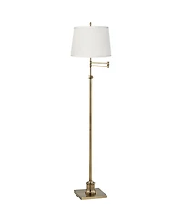 360 Lighting Swing Arm Floor Lamp Adjustable Height 70" Tall Antique Brass Fabric Drum Shade for Living Room Reading Bedroom Office