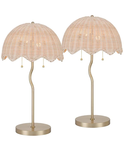 Possini Euro Design Brella 24 1/4"H Rattan 2-Light Lamp Set with Dimmer