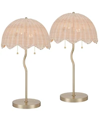 Possini Euro Design Brella 24 1/4"H Rattan 2-Light Lamp Set with Dimmer