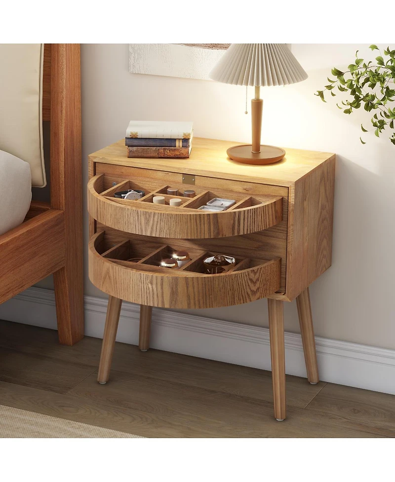 Streamdale Furniture Rotating Hidden Compartment Mid-Century Modern Rattan Nightstand