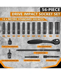 Xdovet 1/4inches Drive 56-Piece Impact Socket Set Sae Metric Ratchet