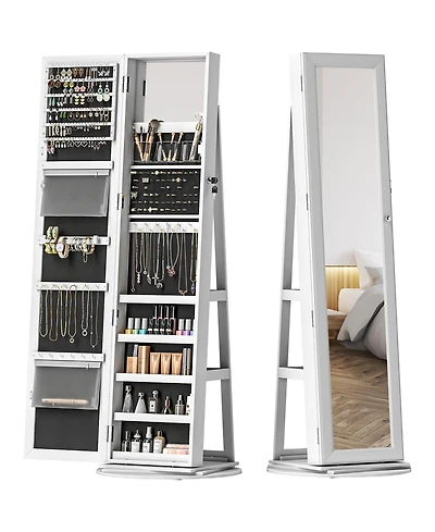 Phying Freestanding Jewelry Armoire 360 Degree Swivel Lockable Cabinet with Full Length Mirror and Storage Shelves