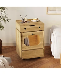 Homsee Robot Nightstand with Touch Light - 19-Inch Wide Modern Rolling Side Table with 360degree(s) Rotating Top and Ribbed Glass | Storage Cabinet