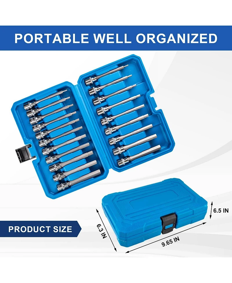 Xdovet Extra-long Allen Hex Bit Socket Set 3/8inch Drive Sae Metric Cr-v S2 Steel