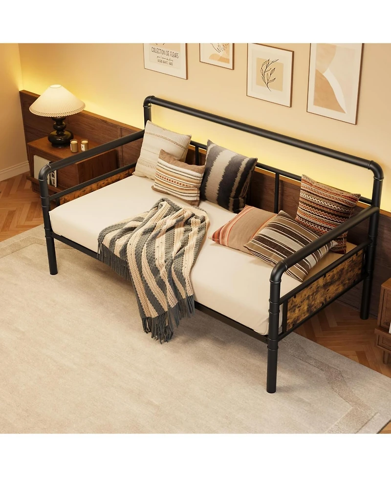 gaomon Metal Daybed Frame Full Size, Heavy Duty Day Bed with Classic Headboard and Steel Slat Support, Sofa Platform for Living Room Guest