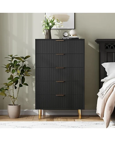gaomon 5 Drawer Dresser for Bedroom, 48" Tall Modern Chest of Drawers with Metal Handles & Anti-Tipping Device, Fluted Wooden Organizer
