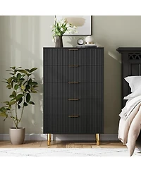 gaomon 5 Drawer Dresser for Bedroom, 48" Tall Modern Chest of Drawers with Metal Handles & Anti-Tipping Device, Fluted Wooden Organizer