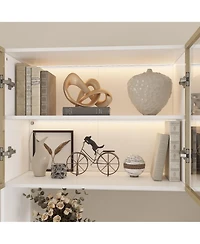 Homsee 6-Door Bookcase with Led Lights - Modern Glass Display Cabinet | Living Room Storage