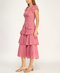 Row A Juniors' Lace Trim Tiered Midi Dress