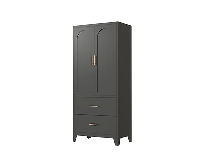 71" Tall Metal Storage Cabinet with 2 Drawer and Hanging Rod Wardrobe 2 Doors Wardrobe Closet with Shelf