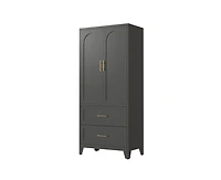 71" Tall Metal Storage Cabinet with 2 Drawer and Hanging Rod Wardrobe 2 Doors Wardrobe Closet with Shelf
