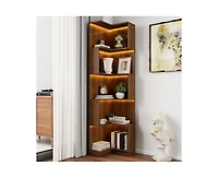 sumyeg Corner Book Shelf - 5 Tier Corner Bookshelf Bookcase with Baffle Led Lights