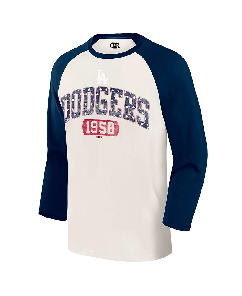 Darius Rucker Collection By Fanatics Men's Cream/Navy Los Angeles Dodgers Americana 3/4-Sleeve Raglan T-Shirt