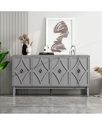 Casainc Carved Storage Cabinet With 4 Door Sideboard Coffee Bar Cabinet With Adjustable Shelf
