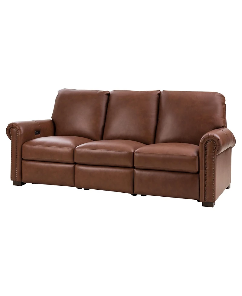 Hulala Home Igon 86.25" Traditional Down-Filled Genuine Leather Power Reclining Sofa.