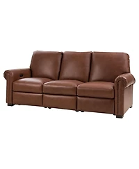 Hulala Home Igon 86.25" Traditional Down-Filled Genuine Leather Power Reclining Sofa.
