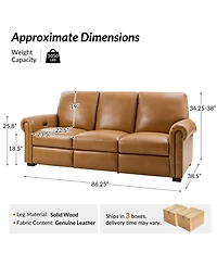 Hulala Home Igon 86.25" Traditional Down-Filled Genuine Leather Power Reclining Sofa.