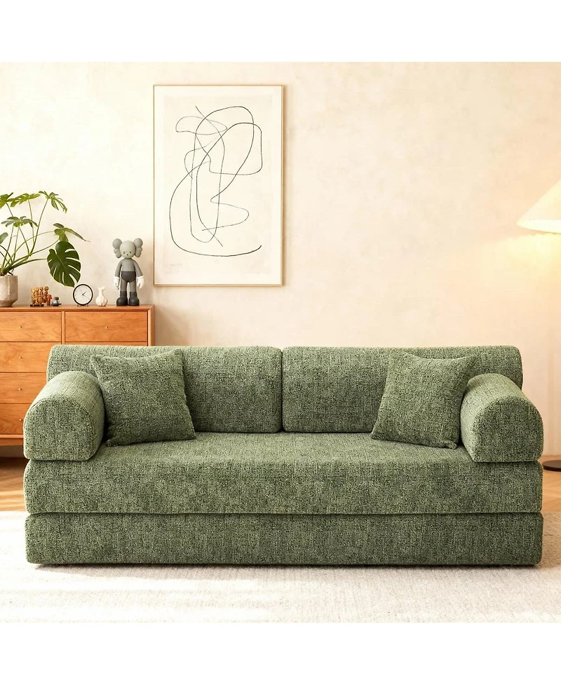 Maison Boucle 78.74'' Wide Boucle Convertible Sleeper Sofa Bed, 3 Seater, Daybed