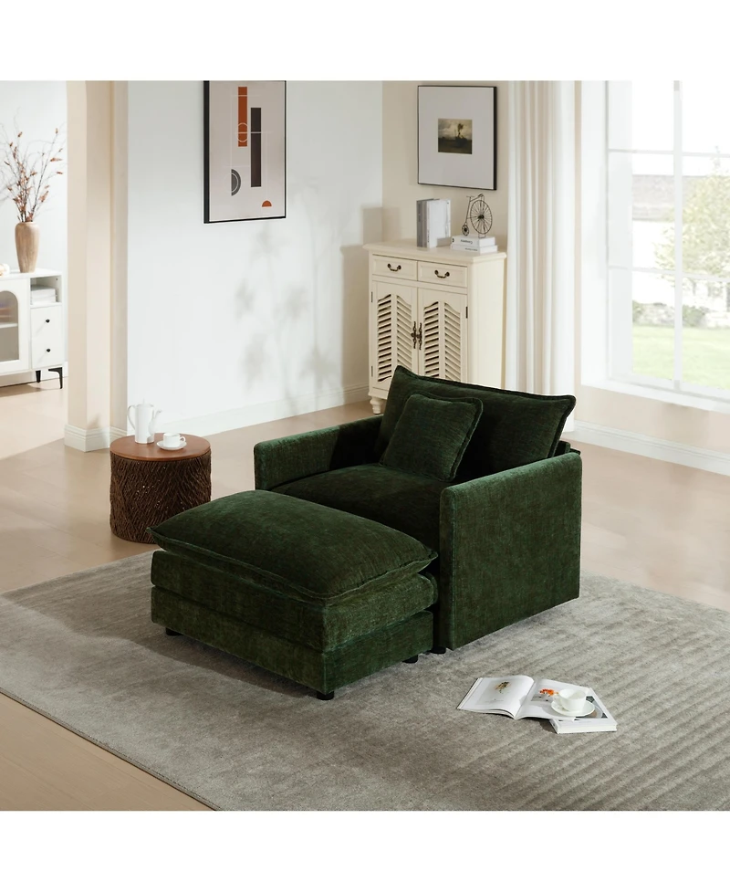 Boyel Living Modern Accent Chair with Ottoman, Room Club Chenille Upholstered Armchair , Reading for Bedroom, Blue