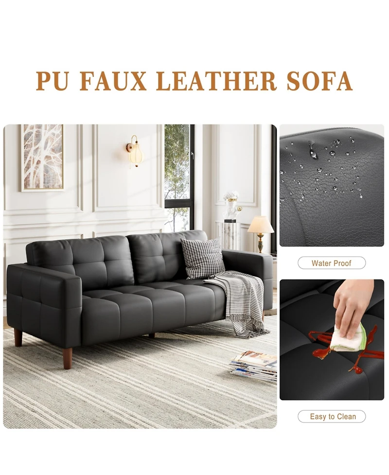 homfan Sophisticated Faux Leather Sofa with High-Density Cushioning and Durable Wood Frame - Comfortable Modern Seating for Living Room
